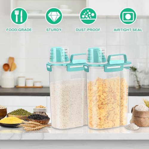 TBMax Rice Storage Container 3 to 5 Lbs - Small Pet Dog Cat Food Container Dispenser with Easy Pouring Spout & Cup, Portable Cereal Container for Small Spaces, Travel, or Daily Use -Cyan - Image 7