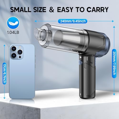 Handheld Car Vacuum Cleaner, 16000PA Hand Held Vacuum Portable Cordless, 2 in 1 Air Duster and Vacuum Cleaner with LED Light, Multi-Nozzles, 120W High Power Mini Vacuum for Home, Pet, Office - Image 7