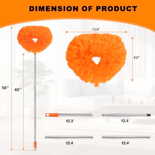 Ceiling Fan Cleaner Duster Reusable Microfiber Ceiling Fan Blade Cleaner Removable Duster with Extension Pole Adjusts 13 to 49.7 Inch for Cleaning Walls Bookshelves Furniture Door Window Top (Orange) - Image 6