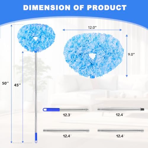 Ceiling Fan Cleaner Duster Reusable Microfiber Ceiling Fan Blade Cleaner Removable Duster with Extension Pole Adjusts 13 to 49.7 Inch for Cleaning Walls Furniture Door Window Top (Blue White) - Image 6