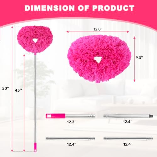 Ceiling Fan Cleaner Duster Reusable Microfiber Ceiling Fan Blade Cleaner Removable Duster with Extension Pole Adjusts 13 to 49.7 Inch for Cleaning Walls Bookshelves Furniture Door Window Top (Rosy) - Image 6