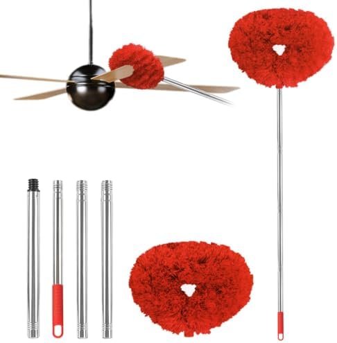 Ceiling Fan Cleaner Duster Reusable Microfiber Ceiling Fan Blade Cleaner Removable Duster with Extension Pole Adjusts 13 to 49.7 Inch for Cleaning Walls Bookshelves Furniture Door Window Top (Red) - Image 6