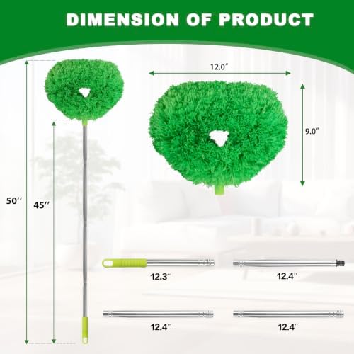 Ceiling Fan Cleaner Duster Reusable Microfiber Ceiling Fan Blade Cleaner Removable Duster with Extension Pole Adjusts 13 to 49.7 Inch for Cleaning Walls Bookshelves Furniture Door Window Top (Green) - Image 6
