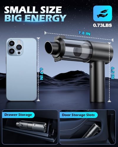 2026 Upgraded Handheld Car Vacuum, Cordless Car Vacuum Cleaner with 15000Pa Strong Suction, Brushless Motor & Filter, 7-in-1 Cleaning Kit, Type-C Charging for Home Office Car Pet (Black) - Image 5