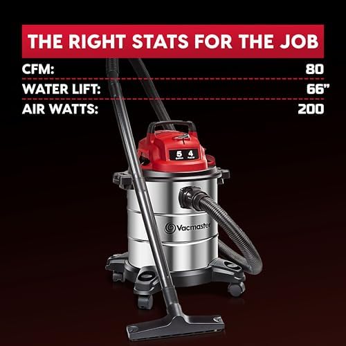 Vacmaster VOC508S 1101 5-Gal 4 Peak HP Stainless Steel Wet/Dry Vac Red - Image 7