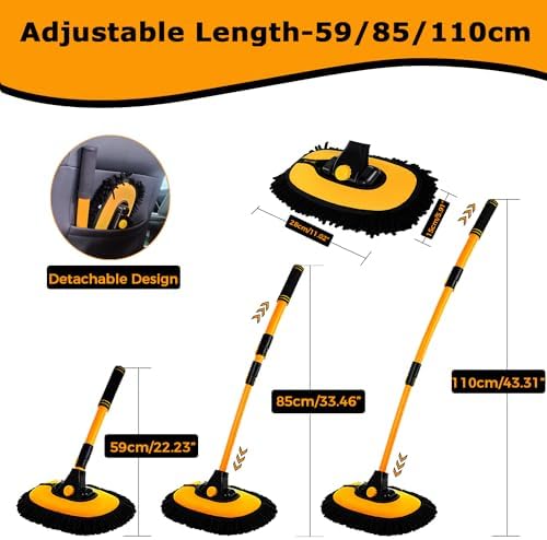WillingHeart 15° Curved Car Wash Brush with Long Handle 43" Extension Pole RV Truck Microfiber Cleaning Mop Auto SUV Wheel Boat Exterior Interior Detailing 2 in 1 Carwash Duster Not Hurt Paint, Yellow - Image 6
