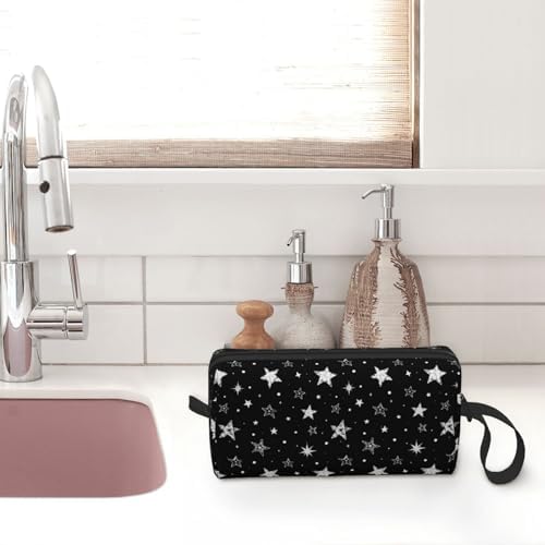 Cute Doodle Stars Makeup Bag for Women with Wrist Strap | Durable 600D Oxford Fabric, Impact-Resistant & Compact, Travel Cosmetic & Makeup Organizer for Gym & Daily Use - Image 7