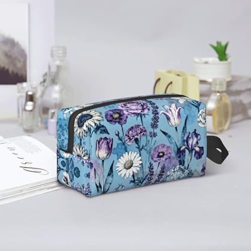 Blue and Purple Watercolor Floral Makeup Bag - Durable 600D Oxford Fabric Travel Cosmetic Bag, Shockproof Foam Padded Toiletry Organizer for Gym & Daily Use 10x6.2x4.9 Inch - Image 7