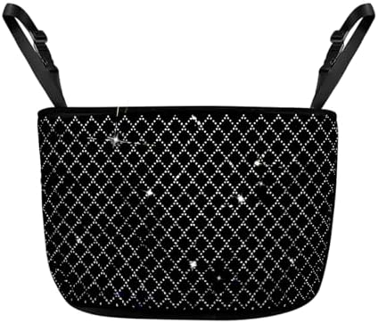 zipelo Bling Car Net Pocket Handbag Holder, Rhinestone Vehicle Backseat Purse Organizer Between Seats, Diamond Hanging Storage Bag Barrier of Pet Kids, Universal Automotive Accessories (Black) - Image 7