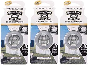 Yankee Candle Smart Scent Vent Clip Odor Neutralizing Car Air Freshener, Clean Cotton, 3 Packs by YankeeCandle