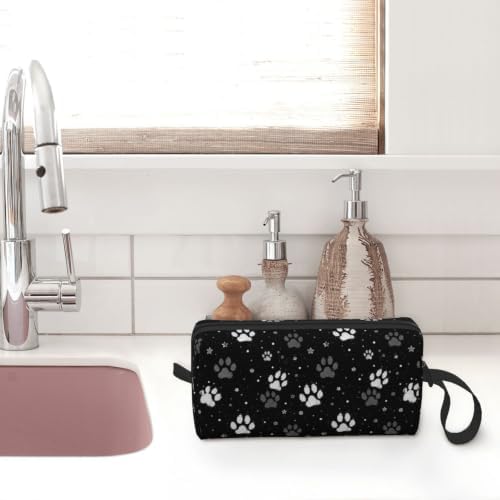 Vintage Pet Paw Print Makeup Bag for Women with Wrist Strap | Durable 600D Oxford Fabric, Impact-Resistant & Compact, Travel Cosmetic & Makeup Organizer for Gym & Daily Use - Image 7