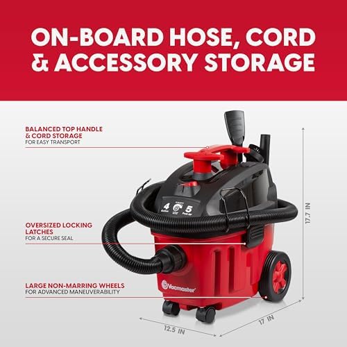 Vacmaster VF408B 1101 4-Gal 5 Peak HP Compact Household Wet/Dry Vacuum Red - Image 7