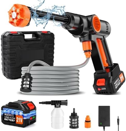 Cordless Handheld Washer Brushless Motor, 6000mAh Battery Operated Car Washer 6-in-1 Nozzle Foam Cannon, Lightweight Water Washer Home Cleaning Tool for Patio Boat Fence Driveway Floor Deck by Lemolifys