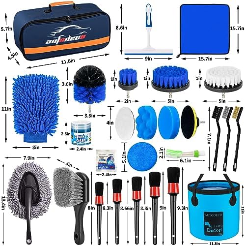 32Pcs Car Detailing Brush Set, Car Detailing Kit, Auto Detailing Drill Brush Set, Car Detailing Brushes, Car Wash Cleaning Tools Kit with Wash Mop for Interior, Exterior, Wheels, Blue - Image 7