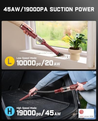 Fanttik Slim V10 APEX Cordless Car Vacuum, 4-in-1 Portable Mini Handheld Vac, Upgraded Smart Digital Display, 19kPa Suction Power, 2 Suction Modes for Small Jobs, Car, Office Desk, Keyboards (Red) - Image 6