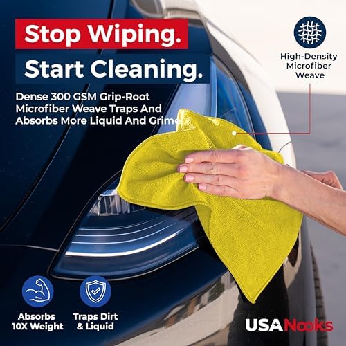 USANOOKS Microfiber Cleaning Cloth Yellow - 8 Pcs 12.5"x12.5" - High Performance - 1200 Washes, Ultra Absorbent Towels Weave Grime & Liquid for Streak-Free Mirror Shine - Car Washing Cloth - Image 6