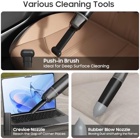 Handheld Vacuum Cordless, Car Vacuum Portable with 2 Suction Modes, Blow & Suction 2-in-1, Small Vacuum Cleaner for Car, Home, Pet Hair, Office, Desk, Keyboards (Dark) - Image 7