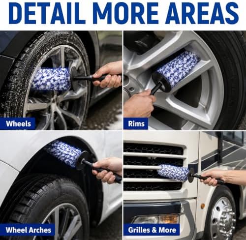 Microfiber Car Wheel Cleaner Brush, Blue & White - Image 6