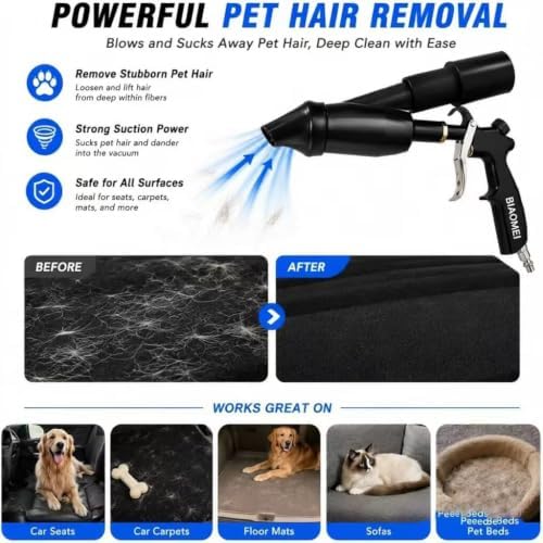 Car Interior Detailing Air Blow Gun &vacunm Gun,Cleaning Gun Quickly Blasts Dirt and Dust from Surface Works with Air Compressor(Upgrade Aluminium Rotate Tube) 2IN1 - Image 6