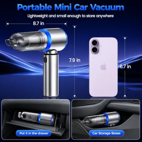 Cordless Mini Car Vacuum Cleaner, Hand Held Portable Vacuum, 21000PA High Power Small Vacuum Cleaner, Compressed Air Duster & Air Blower & Aspiradora para Carro for Car, Home, Office, Pet - Image 7