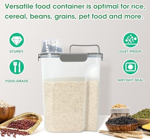 TBMax Airtight Rice Container 10 Lbs, Cereal Dispenser, Pet Cat Dog Food Storage Container, Plastic Kitchen Pantry Food Storage Holder with Cup -Dark Grey - Image 6
