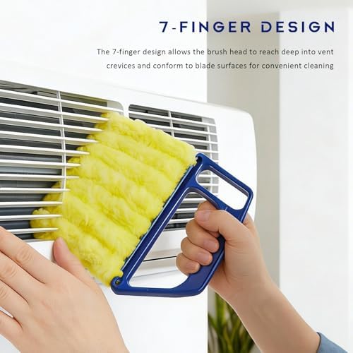 3 PCS Blind Cleaner Duster Tool, 7 Finger Detachable Duster Auto Air Conditioner Cleaning Tool, Washable Dusting Brush Handheld Cleaner for Vehicle Air Vents Blinds (Blue) - Image 6