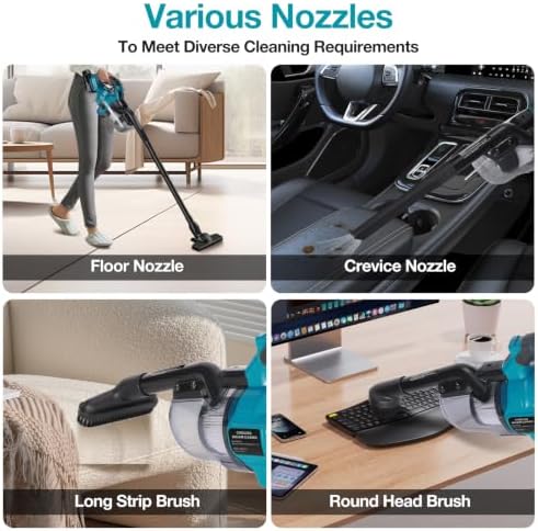 Handheld Cordless Vacuum Cleaner Compatible with Makita 18V Battery, Portable Wireless Power Vacuum Cleaner, 4 Multi Nozzle, 2 HEPA Filter, Lightweigt Vacuum for Home Pet Hair, Car(Tool Only) - Image 6