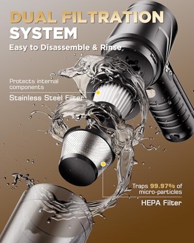 Handheld Vacuum Cleaner 26000Pa Suction with Brushless Motor, 4-in-1 Portable Mini Car Vacuum with 3 Suction Modes, Cordless Vacuum with LED Light, Type-C Charge for Car, Office Desk, Keyboards - Image 7