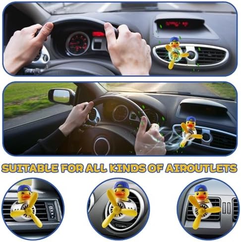 Car Air Freshener Yellow Duck Pilot Car Diffuser Rotating Propeller Automotive Auto Vehicle Air Outlet Fan Creative Car Perfume Fragrance Decoration Comes with 4 Fragrant Tablets - Image 7