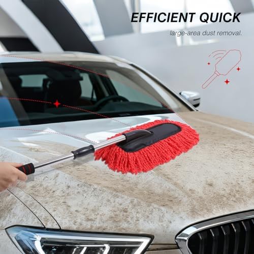 IPELY 3 Pack Large Red Microfiber Car Duster Exterior Scratch Free with Extendable, Car Duster Interior Multipurpose dust Cleaning - Image 7