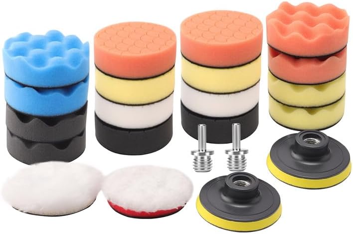 3''(80mm) Drill Polishing Kit, 22Pcs Car Polishing Foam Buffing Pads for Drill, Detail Polishing Kit Wool Pads Wax Buffer Polisher Attachment with M14 Thread Backing pad Adapters by ZFE