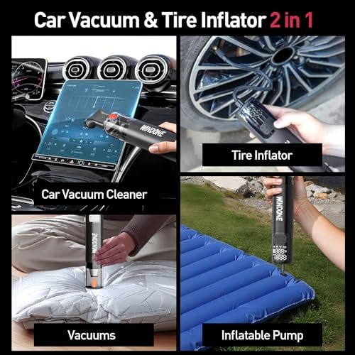 Windone Car Vacuum, 12000Pa 2-in-1 Cleaner & Tire Inflator 150PSI - Image 6