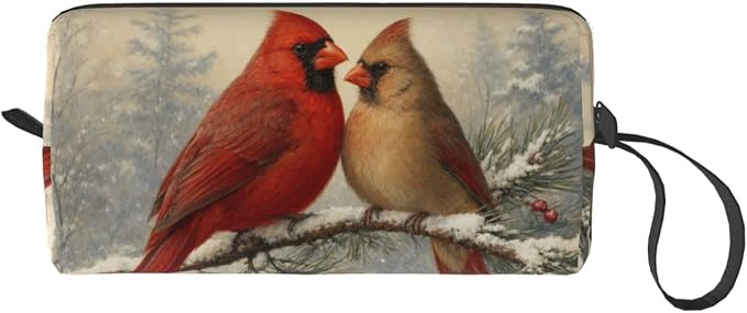 Cardinal Pair on Snowy Pine Makeup Bag for Women, Cosmetic Pouch | Double-Sided Winter Cardinal Cosmetic Organizer with Foam Padding for Women, Travel, Gym, School, and Daily Storage - Image 8