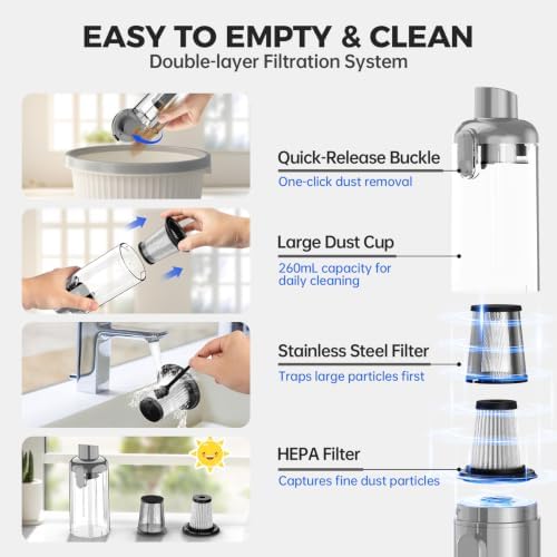 dormzie Handheld Vacuum Cordless, Car Vacuum with 19000Pa Powerful Suction,1.3 lbs Lightweight, Type-C Charge, Multiple Accessories for Car Home Office Pet - Image 7