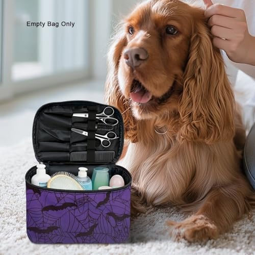 Purple Makeup Bag for Women Large Capacity Travel Makeup Bag with Handle Spider Web Bat Print Toiletry Bags for Travel Holiday Halloween Party - Image 6