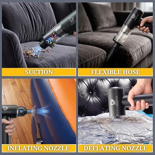 Car Vacuum Portable Cordless 20000Pa Powerful Handheld, Mini, Hoover Cleaner, 3 Speed Suction, Easy Empty, Rechargeable 7800mAh, Blower Inflator Deflator, Car Cleaning Kit - Image 6