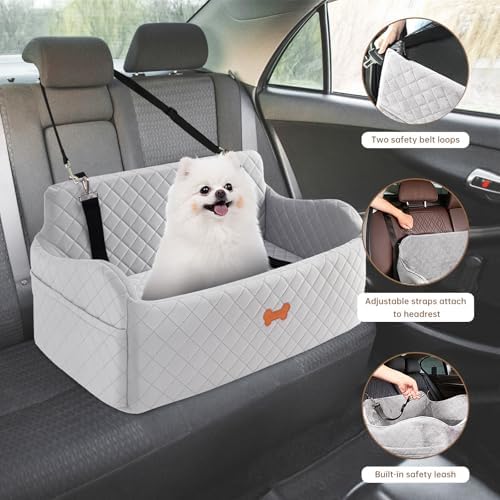 Car Seat for Large Size Dog, Booster Seat for Dogs Under 55 lbs or 2 Small Dogs, Soft Car Dog Bed Filling in Thick Memory Foam with 2 Safety Leashes and Storage Pocket (Grey) - Image 7