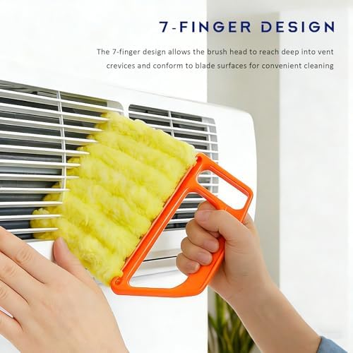 3 PCS Blind Cleaner Duster Tool, 7 Finger Detachable Duster Auto Air Conditioner Cleaning Tool, Washable Dusting Brush Handheld Cleaner for Vehicle Air Vents Blinds (Orange) - Image 6