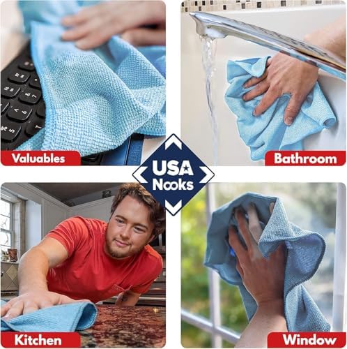 USANOOKS Microfiber Cleaning Cloth - Turq - 8Pcs (12.5x12.5 inch) High Performance - 1200 Washes, Ultra Absorbent Car Towel Traps Grime & Liquid for Streak-Free Mirror Shine - car Washing Cloth - Image 6