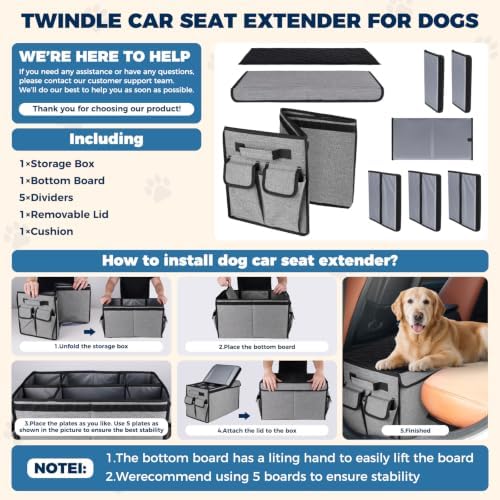 Back Front Seat Extender for Large Dogs Up to 200 Lbs, Adjustable Dog Back Seat Extender with Cushion & Storage Box, Car Organizer Gap Filler for Front or Back Seat,Gray - Image 7