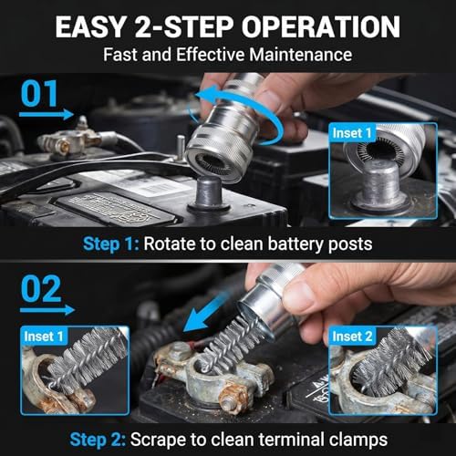 2 PCS Car Battery Terminal Cleaner Brush, Metal Battery Post Cleaning Tool, Portable Automotive Battery Terminal Rust Removal Accessory, Universal for Cars, SUVs, Trucks, RVs (Silver) - Image 6