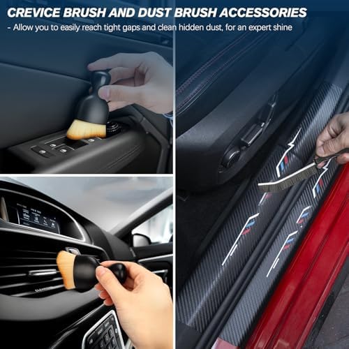 Car Detailing Brushes Set, 8-Piece Auto Detail Cleaning Brush Tool Kit in Soft/Middle/Hard, Crevice Brush, Dust Brush for Car Interior & Exterior, Leather, Air Vents, Emblems, Wheels Wash & Care - Image 7