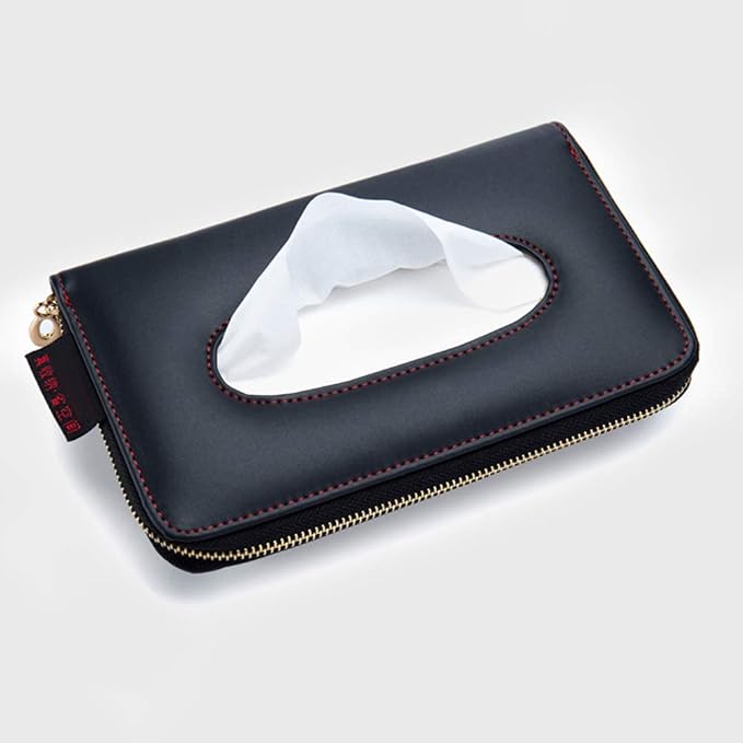 Black Leather Car Visor Tissue Holder, Zipper Sun Visor Tissue Box for Auto | Car accessory keep interior tidy, travel-friendly, installs on car visors fast, quick reload, fits Boat trucks SUVs - Image 6