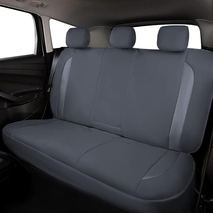 Flying Banner car seat Covers Protects Water Proof Faux Leather Carbon Fiber Front and Rear Bench Split 40/60 50/50 60/40(Gray Gray, Full Set - 8PCS) - Image 8
