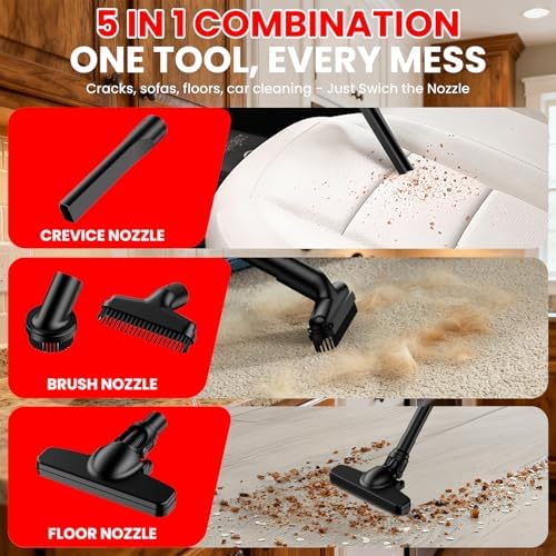 Cordless Vacuum for Miwaukee Battery, 5 in 1 Lightweight Handheld Vacuum Cleaner with 500W Powerful Motor, 46 CFM Portable Hand Vacuum with Filtration HEPA for Floor, Carpet(Battery Not Included) - Image 6