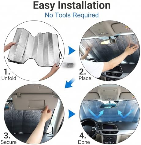 1 PC Car Windshield Cover, Foldable Sunshade for Front Window, Reflective Heat & Privacy Protection, Universal for Most Cars, Trucks, SUVs (Silver) - Image 7