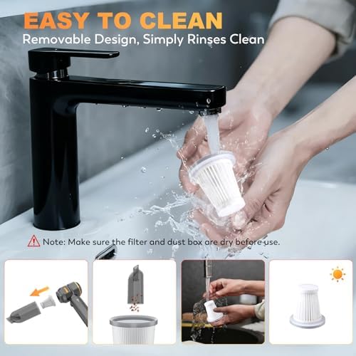 Handheld Car Vacuum Cordless, 22000PA Strong Suction Mini Vacuum Cleaner with Brushless Motor, 4-in-1 Portable Vacuum for Car Detailing, Home, Office & Travel, Black Golden - Image 6