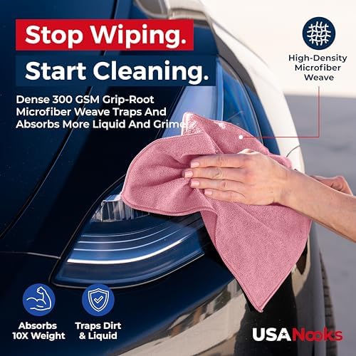 USANOOKS Microfiber Cleaning Cloth Light Pink - 8 Pcs 12.5"x12.5" - High Performance - 1200 Washes, Ultra Absorbent Towels Weave Grime & Liquid for Streak-Free Mirror Shine - Car Washing Cloth - Image 6