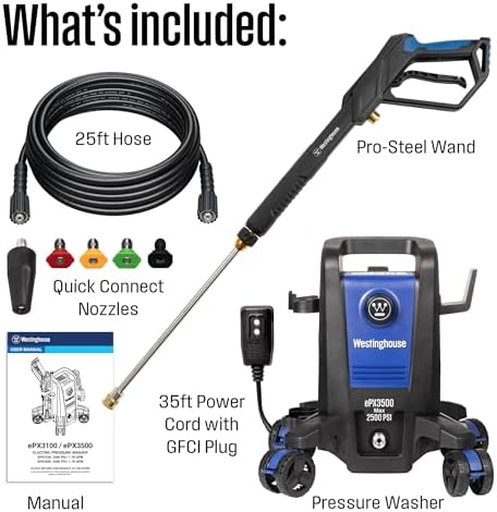 Westinghouse ePX3500 Electric Pressure Washer, 2500 Max PSI 1.76 Max GPM with Anti-Tipping Technology, Onboard Soap Tank, Pro-Style Steel Wand, 5-Nozzle Set, for Cars/Fences/Driveways/Home/Patios - Image 6