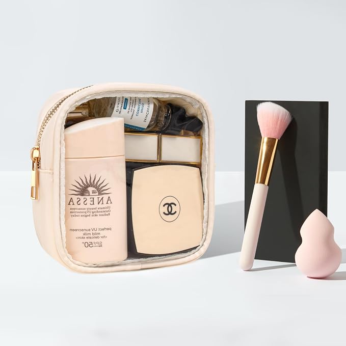 LETGO Small Clear Makeup Bag for Purse Small Cosmetic Bag Travel Size Toiletry Bags Cute Travel Makeup Bag,Coin Purse,Car Asscessories Organizer Storage Travel Essentials for Women Girls(Clear-Beige) - Image 8